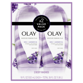 Olay Moisture Ribbons Plus Shea + Lavender Oil Body Wash for All Skin Types, 18 fl oz, Twin Pack